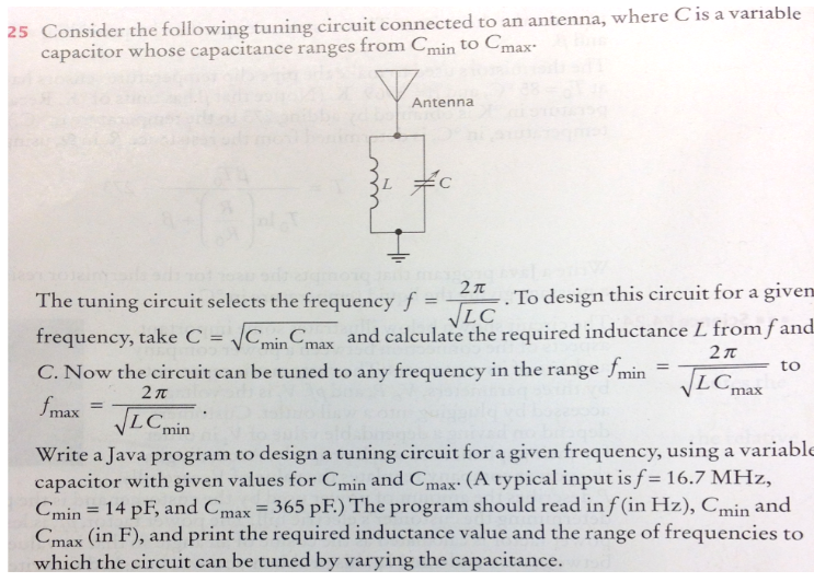 Tuningcircuit. You should have 3 instance variables that represent the frequency, Cmin,
