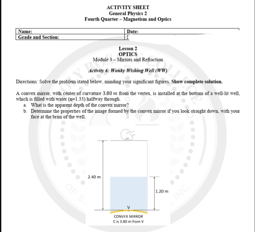 Show complete solution ACTIVITY SHEET General Physics 2 Fourth Quarter - Magnetism