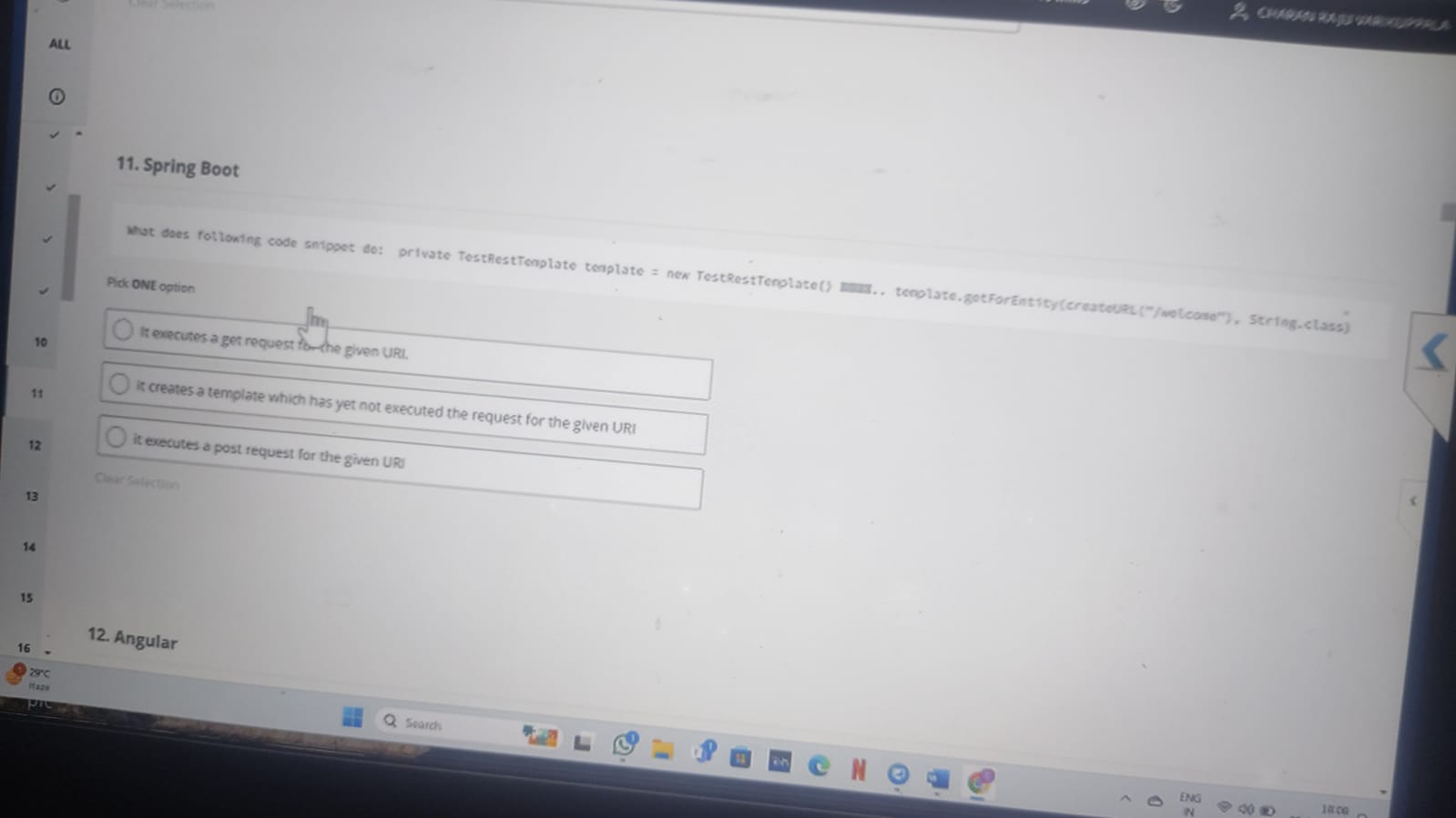  Spring Boot Pick ONE option 