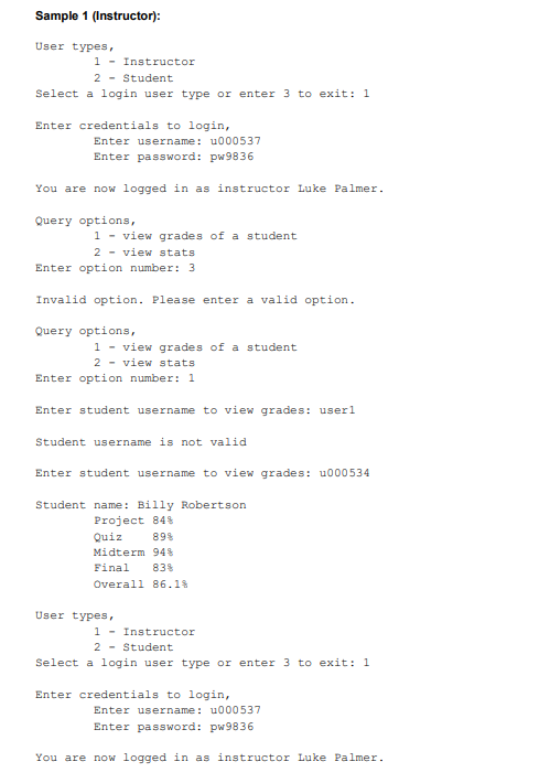 Contents of these two files are described below. o 1. instructors.txt Each