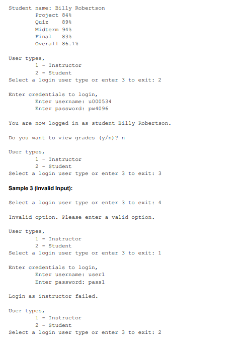 and full name separated by tabs. Username is unique for each instructor.
