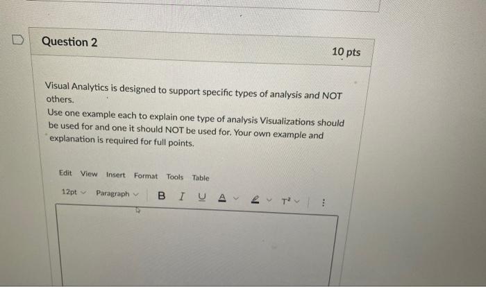 Data visualization Visual Analytics is designed to support specific types of analysis