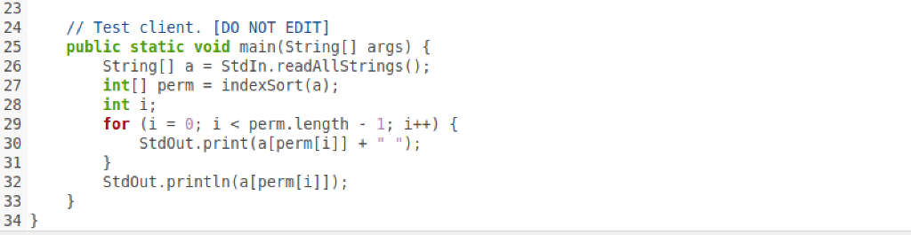 rearranging aD, but by returning an array pernO such that perm[1] s