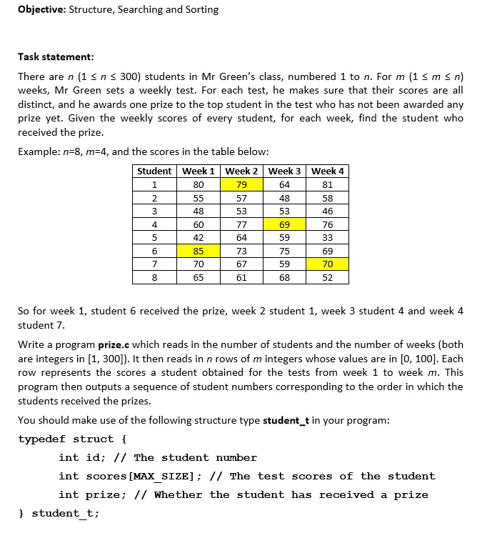 C Code - Structures, searching and sorting Skeleton Code: // prize.c #include