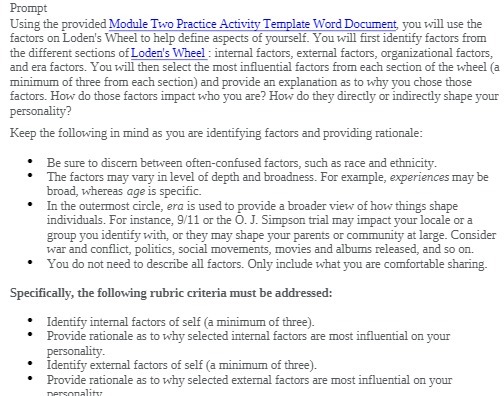  Prompt Using the provided Module Two Practice Activity Template Word Document,