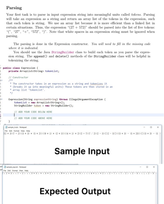  Java Question Parsing Your first task is to parse in input