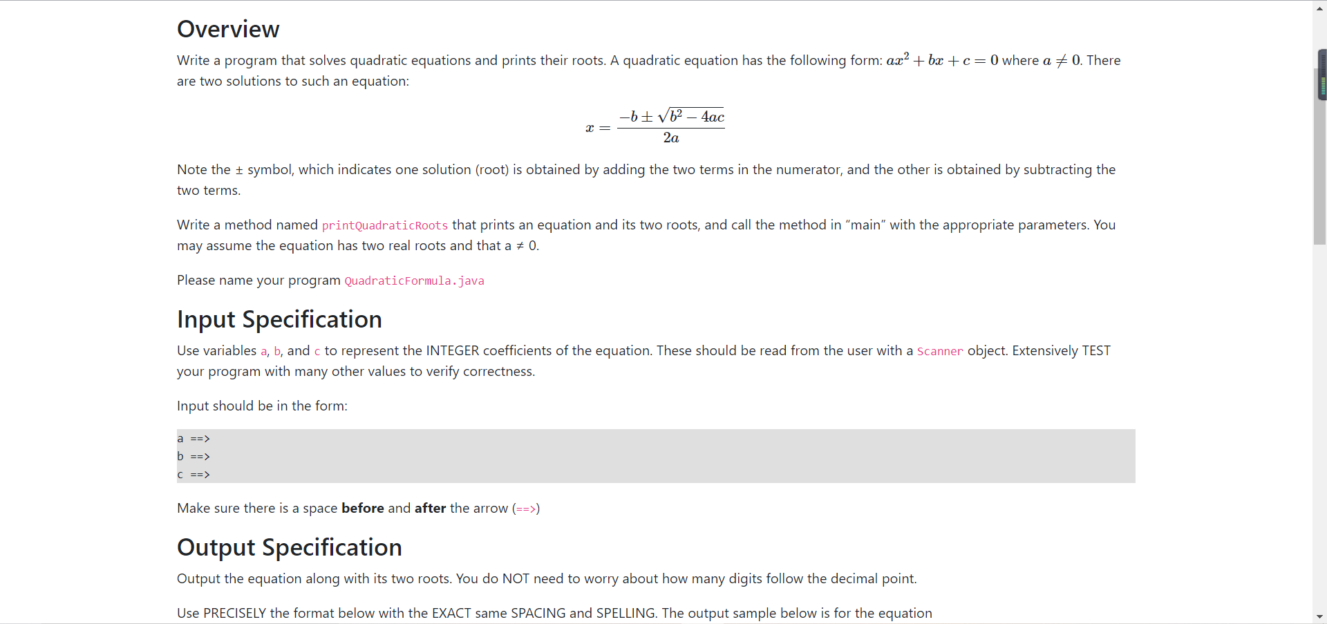 Its a Java lab! Overview Write a program that solves quadratic equations