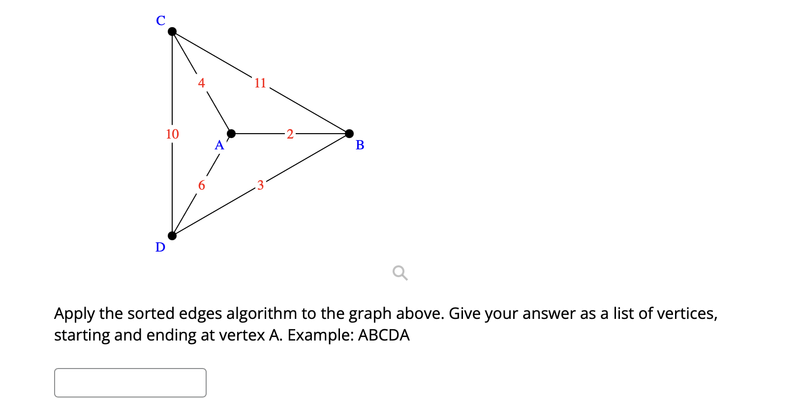  Apply the sorted edges algorithm to the graph above. Give your