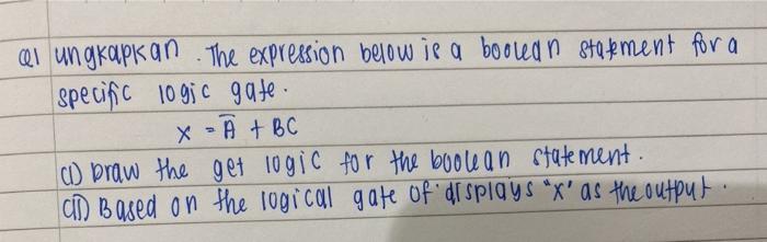  al ungkapkan . The expression below is a boolean statement for