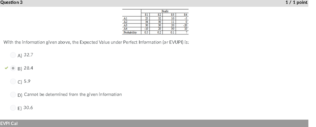 table and probabilities, what will be the expected val ue under perfect