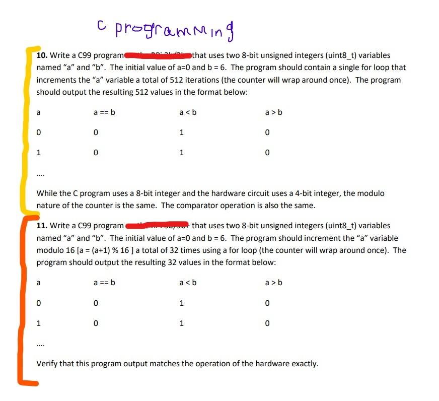  . programming 10. Write a C99 programe that uses two 8-bit