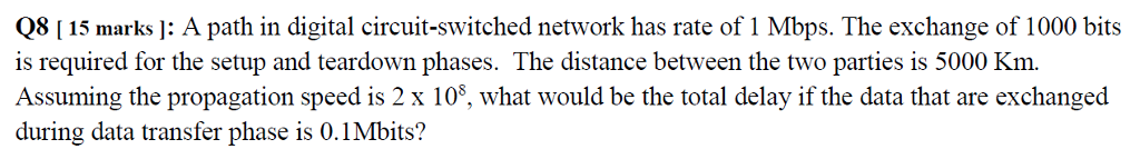  Q8 15 marks ]: A path in digital circuit-switched network has