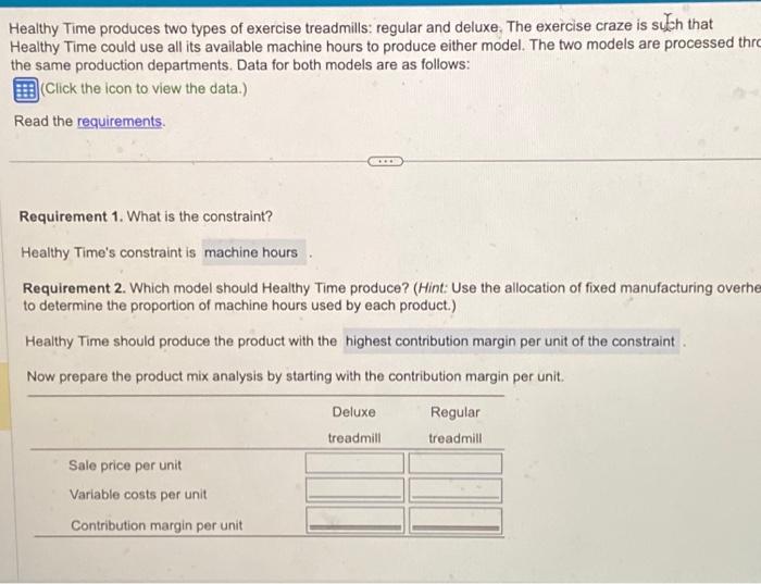 Which model shouls Healty Time produca? (Hint Use the allocation of fixed