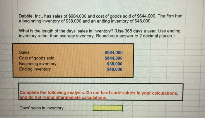  Please include excel formula to Solve Dabble, Inc., has sales of