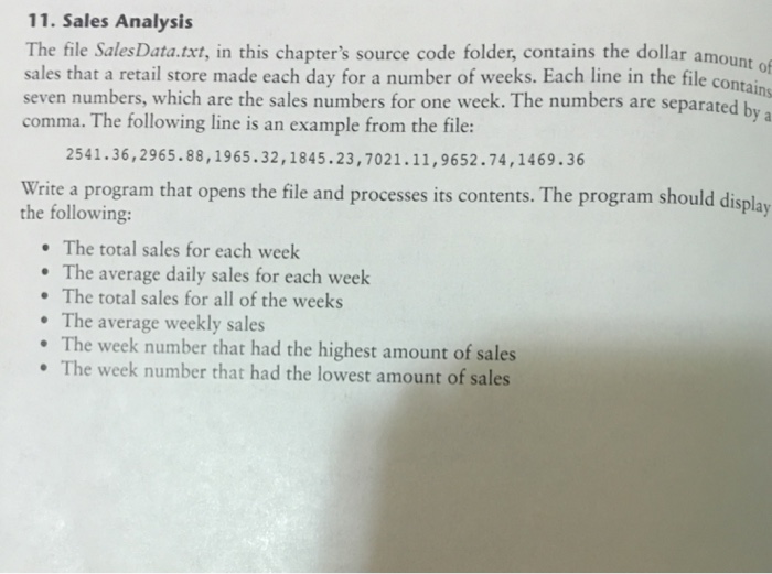  Only java. Please send me Working program 11. Sales Analysis The