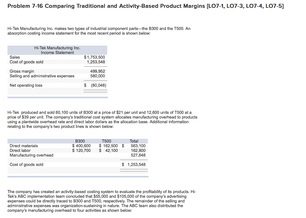 Below is the question and set up for answer Problem 7-16 Comparing