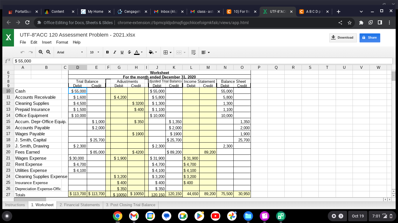 UTF-8"ACC 120 Assessment Problem - 2021.xlsx File Edit Insert Format Help