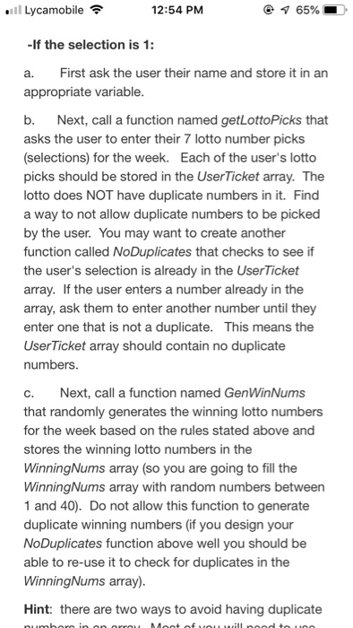 instructions for this program! NO GLOBALS (except for a const size) no