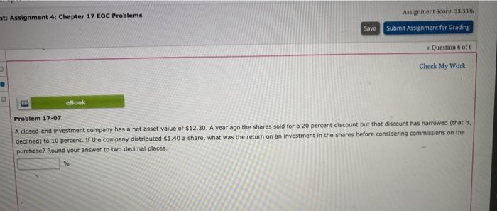  Assignment Score: 33.33% at: Assignment 4: Chapter 17 EOC Problems Save