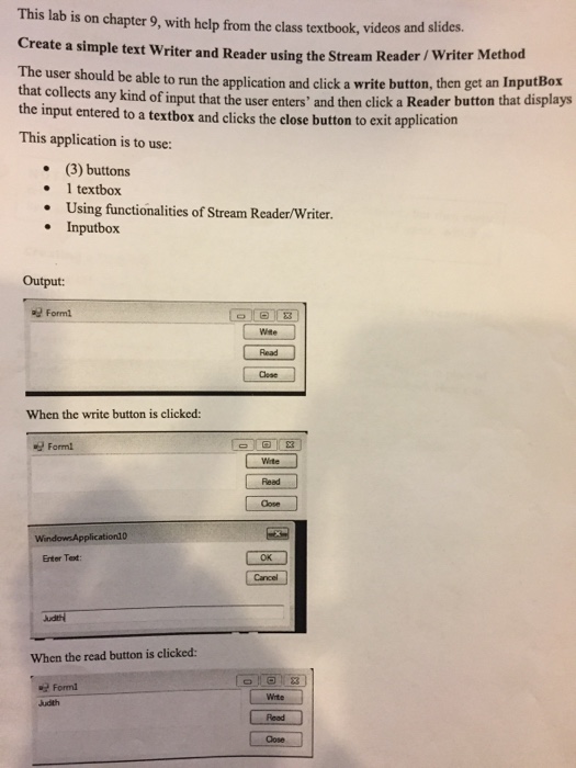  Create a simple text writer and Reader using the Stream Reader/writer