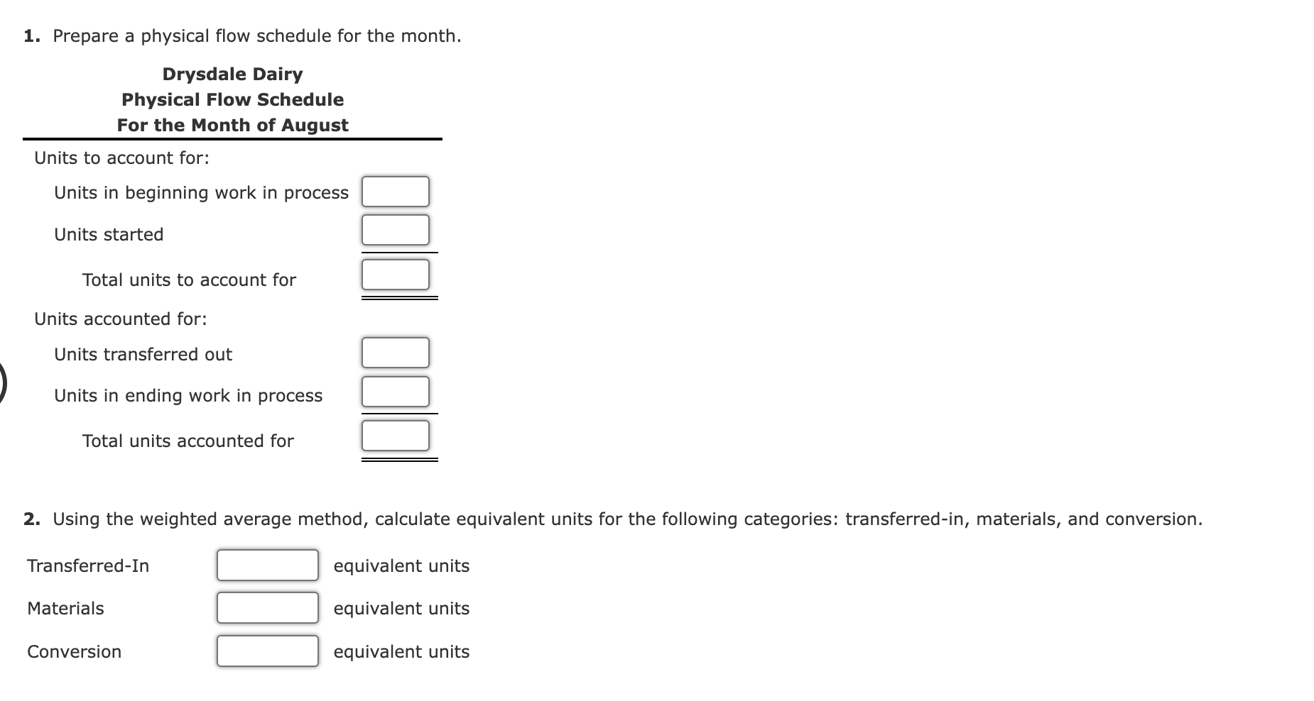 Transferred-In Cost Drysdale Dairy produces a variety of dairy products. In Department