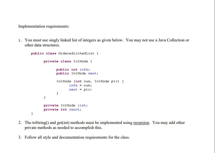 following code passed all the tests: package assign3; public class OrderedList {