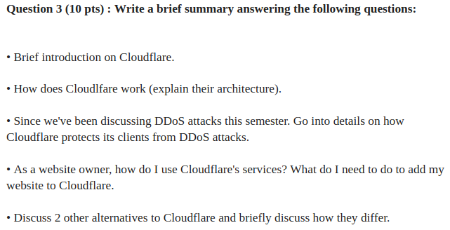 Cloudflare questions: Question 3 (10 pts) : Write a brief summary answering