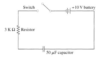 Write a C program that will calculate the voltage across the capacitor