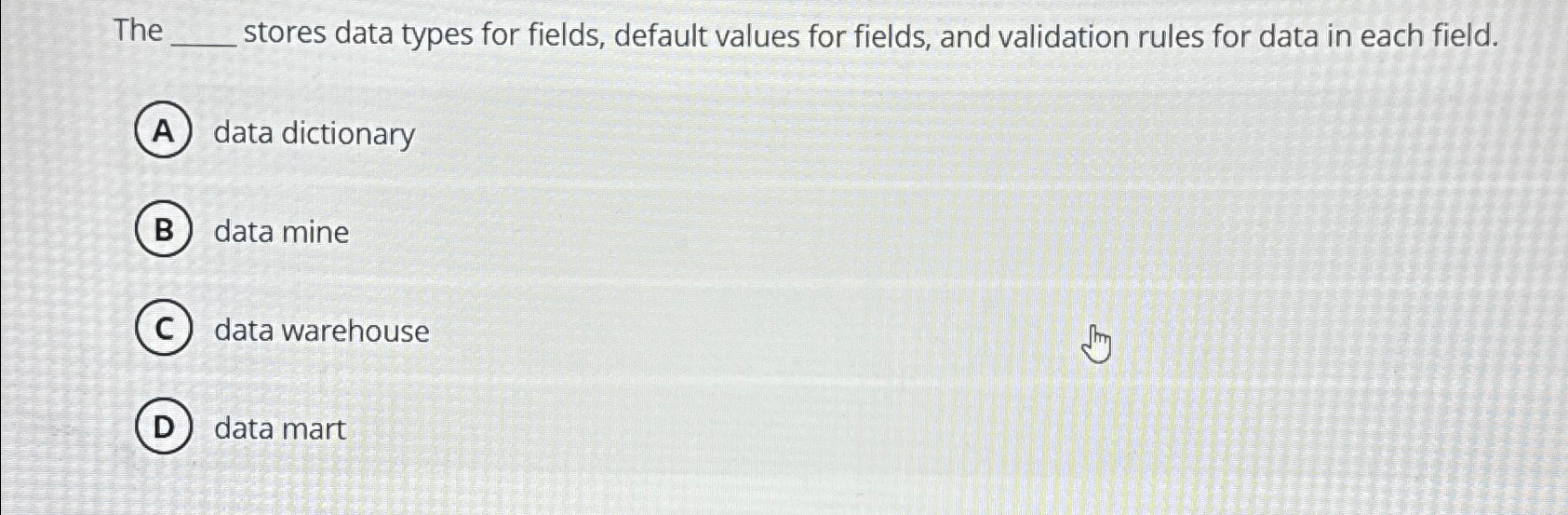  The stores data types for fields, default values for fields, and