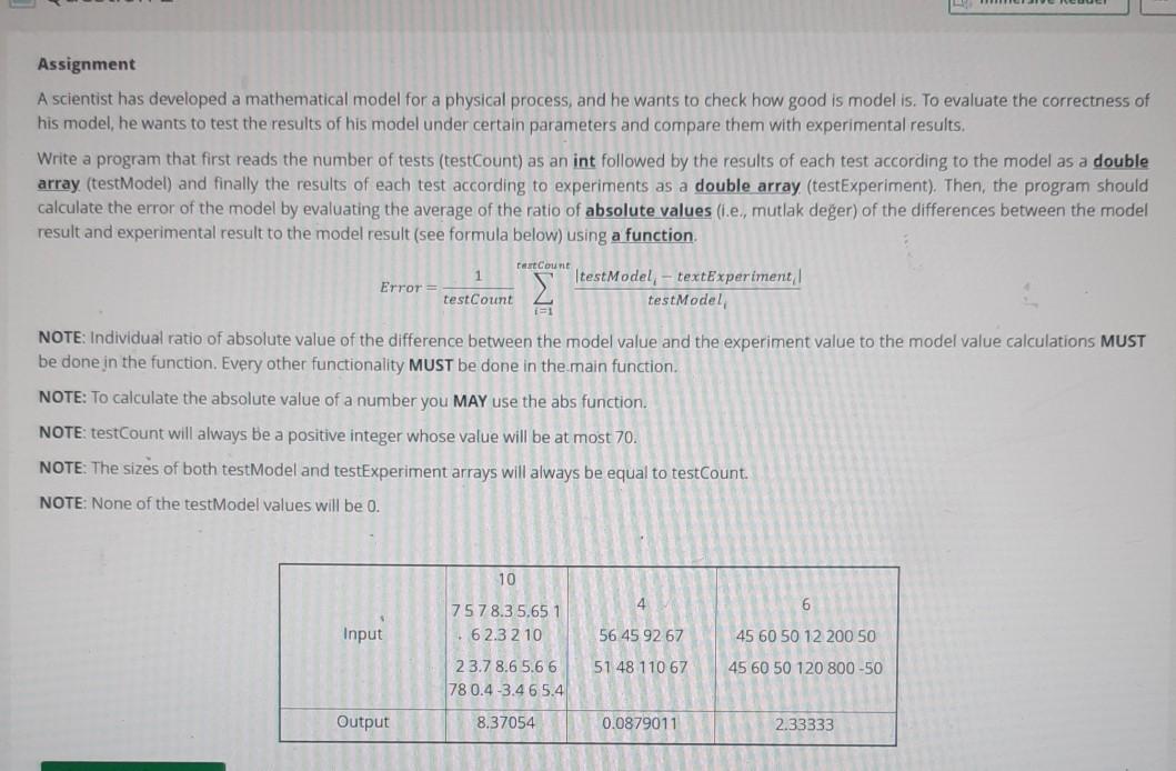 c++ Assignment A scientist has developed a mathematical model for a