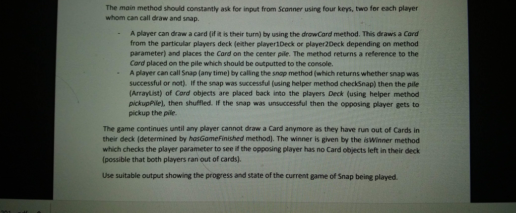 deck: Card +Cardivalue: int, suit : int) +getvaluel): int getSuit): int +toString)