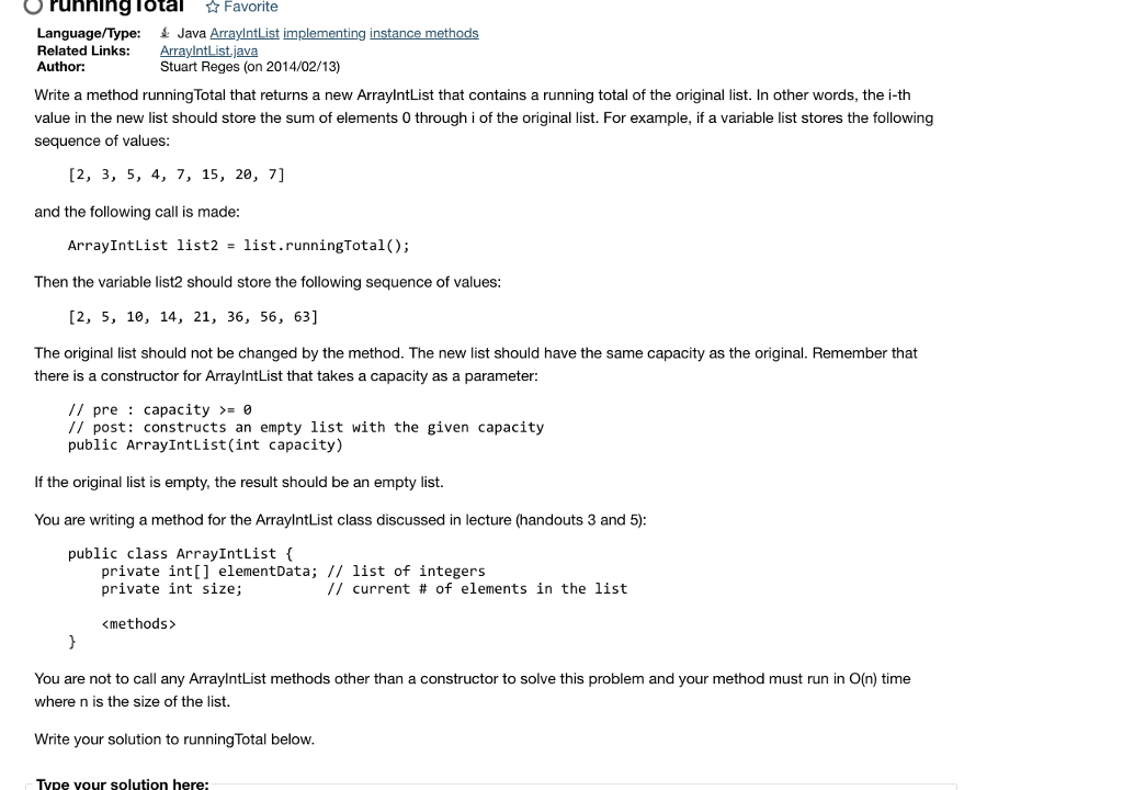  O running lota Favorite Language/Type: Java Array!ntList implementing instance methods Related