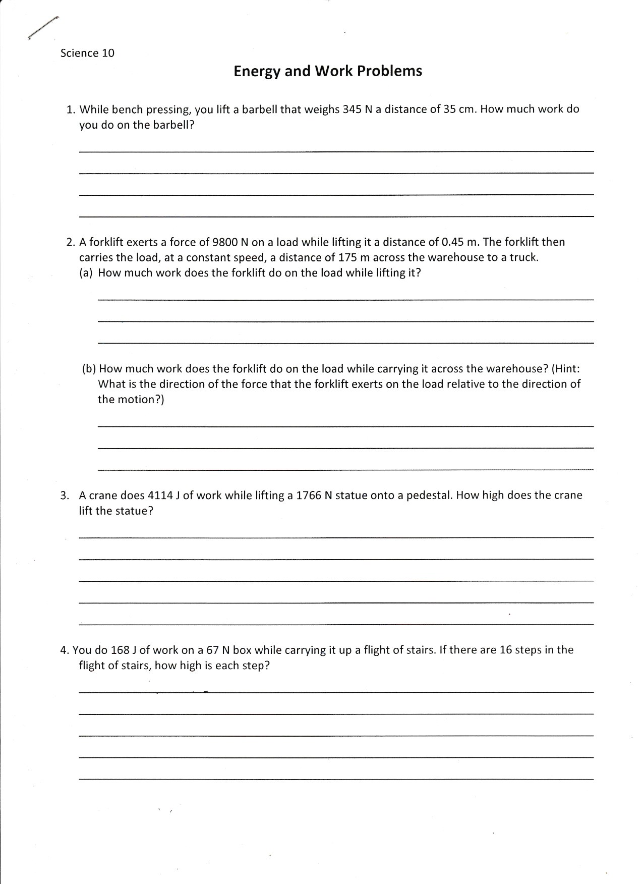 Task------------------------------ Read the attachment "Energy and Work Problems" and finish all the