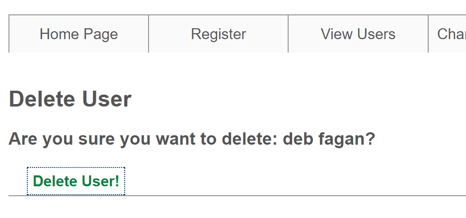 the Delete User functionality to the work we have produced in class.