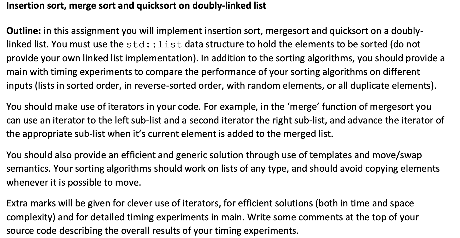 Insertion sort, merge sort and quicksort on doubly-linked list Outline: in