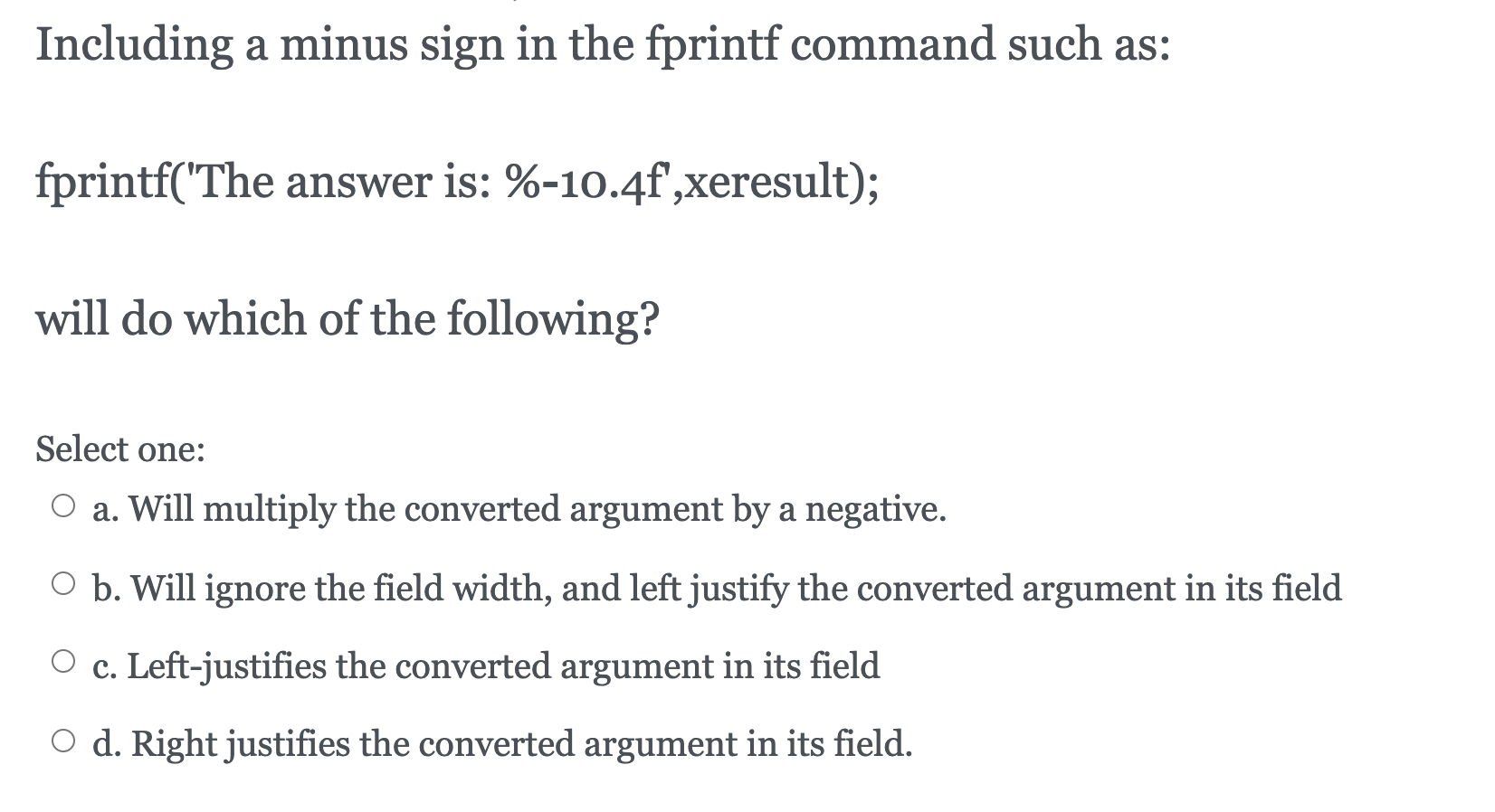 matlab question Including a minus sign in the fprintf command such as: