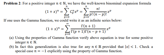  Problem 2: For a positive integer rt E N, we have