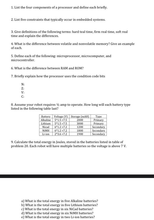  List the four components of a processor and define each briefly.\