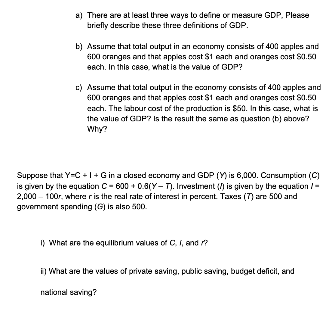 brief answer please a) There are at least three ways to define