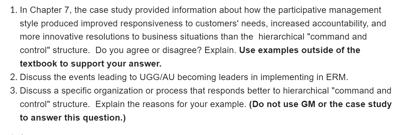 1. In Chapter 7, the case study provided information about how