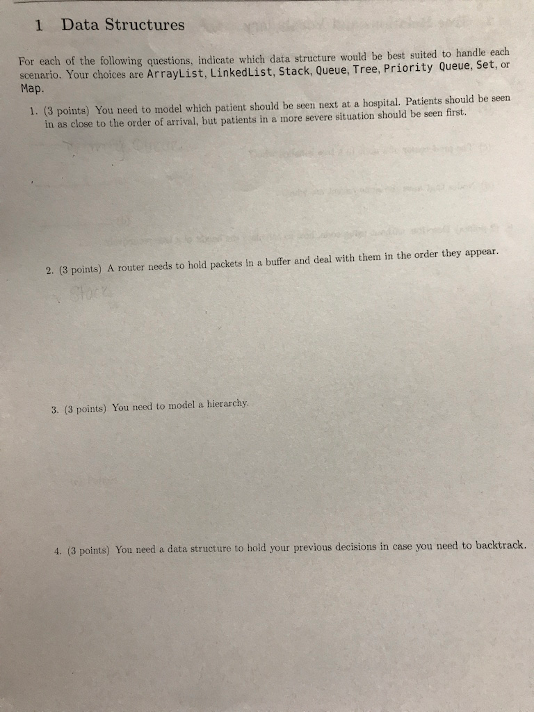 a binary search tree and why? 21. (4 points) What is the