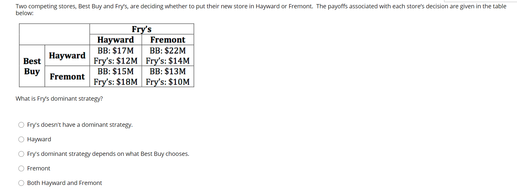 Please help with this practice question. Two competing stores, Best Buy and