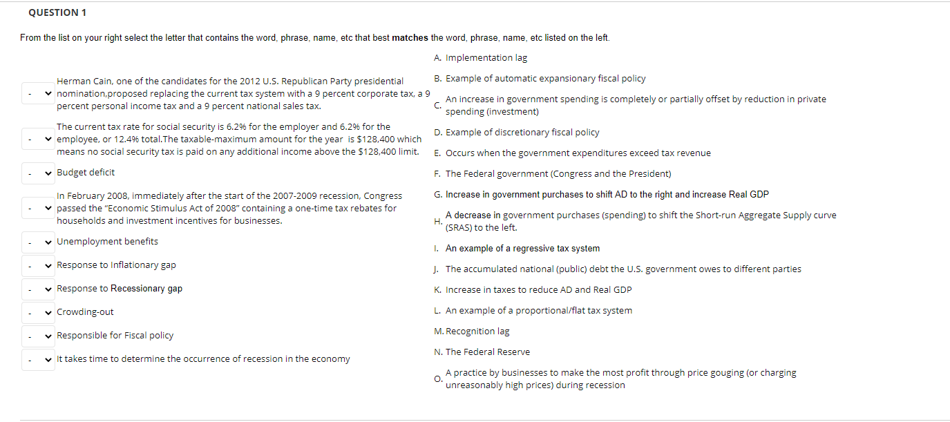 Hello! Can I please get some help with these matching questions? Thank