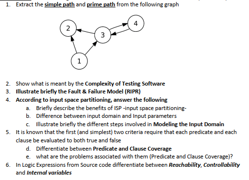  1. Extract the simple path and prime path from the following