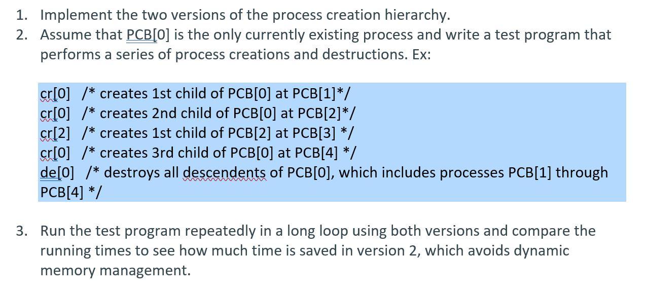 and destruction when implemented with and without linked lists. Description Version 1