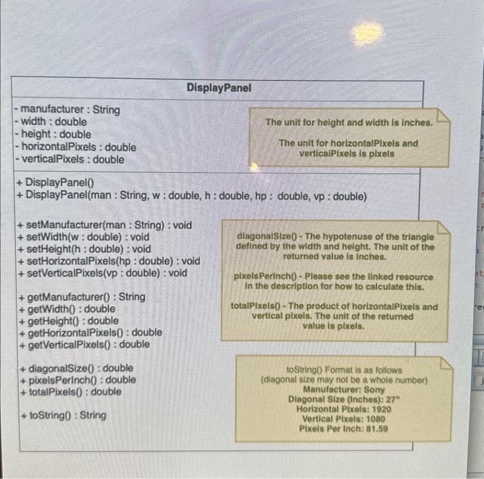 please help to write the class The unit for helght and width