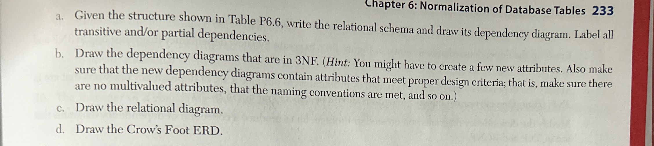  The table structure shown in Table P6.6 contains many unsatisfactory components