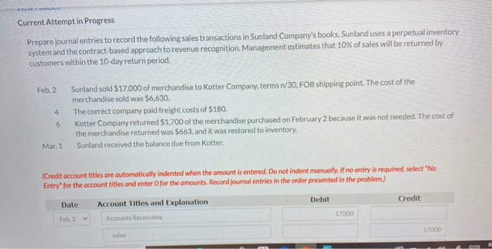  Current Attempt in Progress Prepare journal entries to record the following