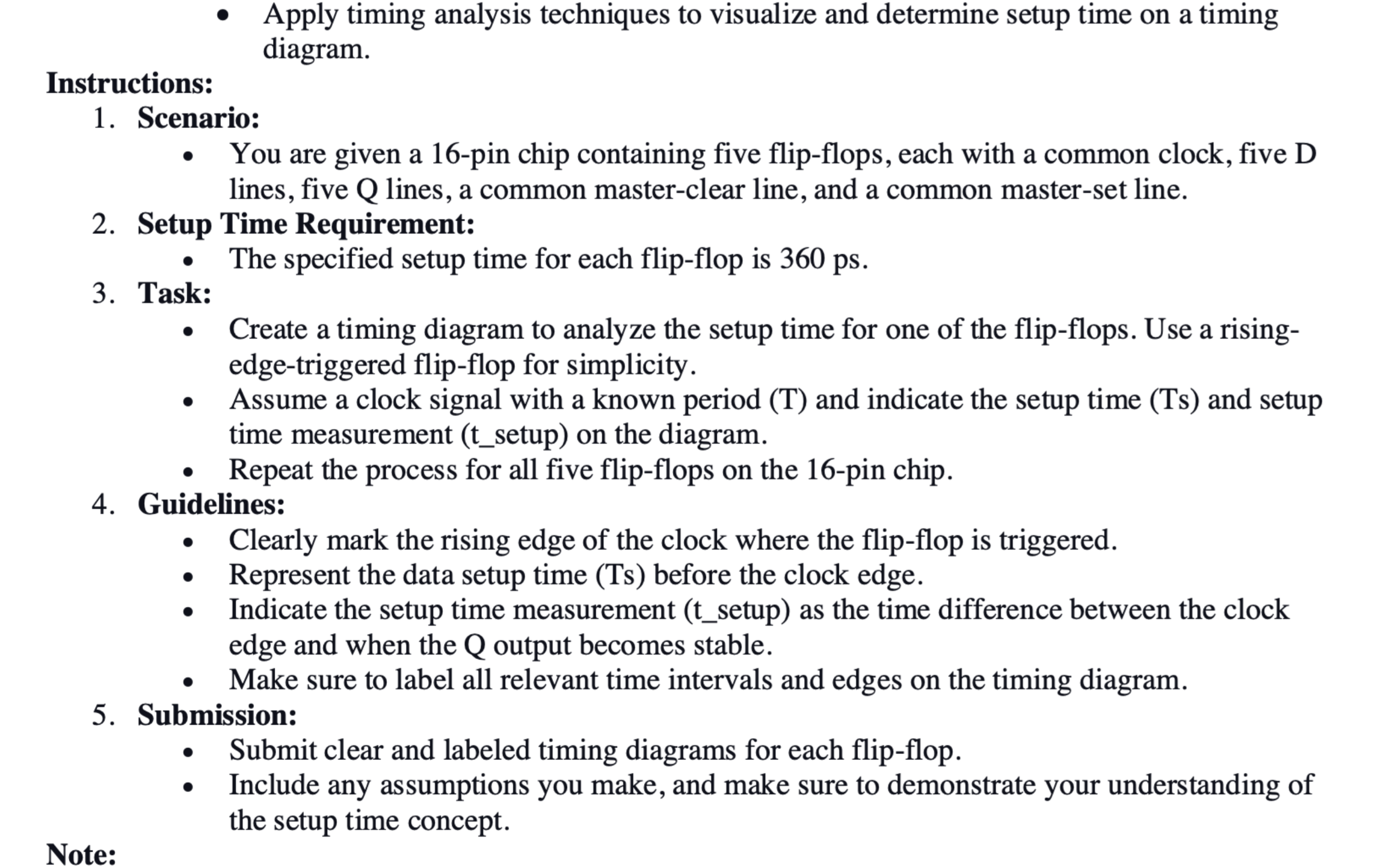  Apply timing analysis techniques to visualize and determine setup time on