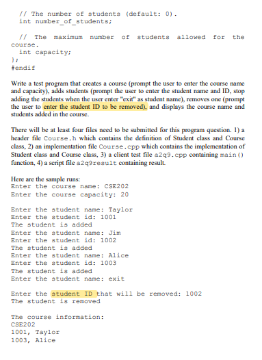 fine COURSE H #include #include using namespace std; class Student public: Default